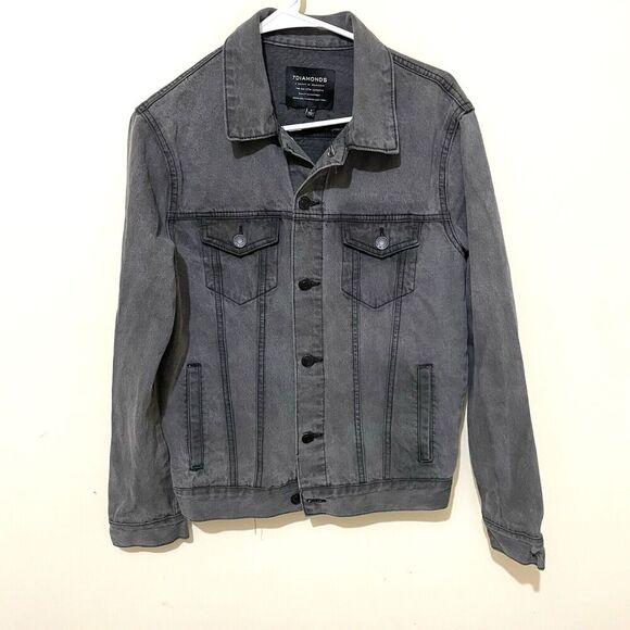 7 Diamonds Men’s Mac Denim Jacket Trucker Charcoal Jean Size Small Button Front - Picture 2 of 9